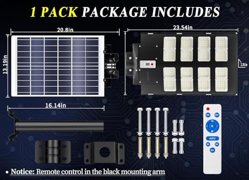 Image of Gefolly SL-2800W Solar Street Lights Outdoor, 280000LM Commercial Parking Lot Light, 6500K Dusk to Dawn IP67 Security Flood Lights Motion Sensor Led Lamp for Basketball Court, Road, Yard