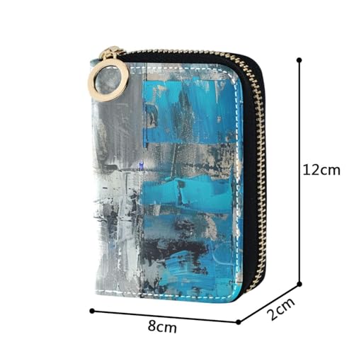 Blue and Gray Abstract leather rdfi credit card wallet women With 9 cards slot RFID Blocking card organizer with zipper4