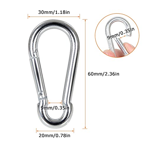 60 Pack Spring Snap Hooks M6 X 2-3/8 Inch Keychain Heavy Duty Carabiner Clips, 290Lbs Load Capacity Galvanized Steel Quick Links Hammocks Hooks For Camping Hiking Swing Pet Leash #TOP1