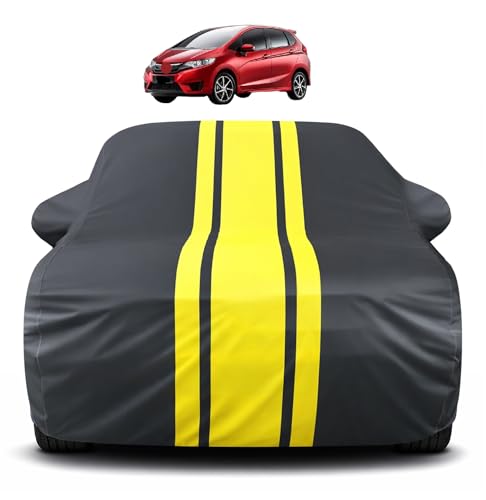 Image of Auto Hub Car Cover Compatible with Honda Jazz (Model : 2020-Till Date) with Mirror Pocket, Soft Cotton Lining, Jazz Car Cover Waterproof - Yellow-Black