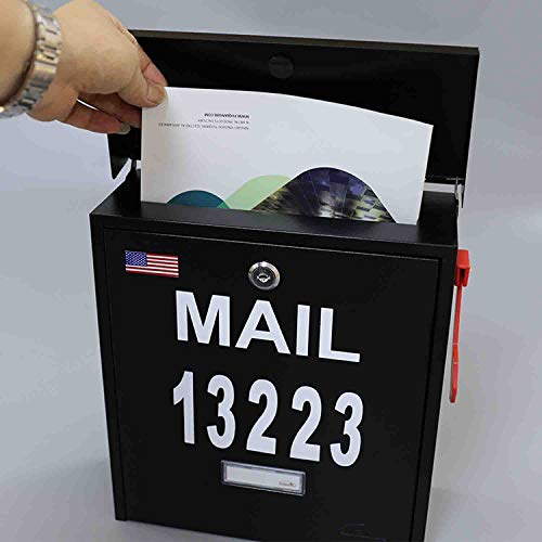 Wall Mount Locking Mailbox - Black Large Capacity Security House Numbers Mailbox - Waterproof Stainless Steel Vertical Drop Mail Box Outdoor With Keys #TOP3