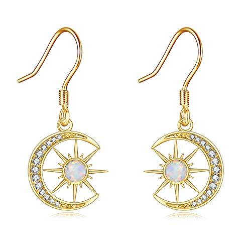 Gold Moon Earrings Yellow Gold Moon And Star Dangle Earrings Fine 14K Gold Star Dangles Jewelry Gifts For Women Girls (Moon And Star Earrings) #TOP10