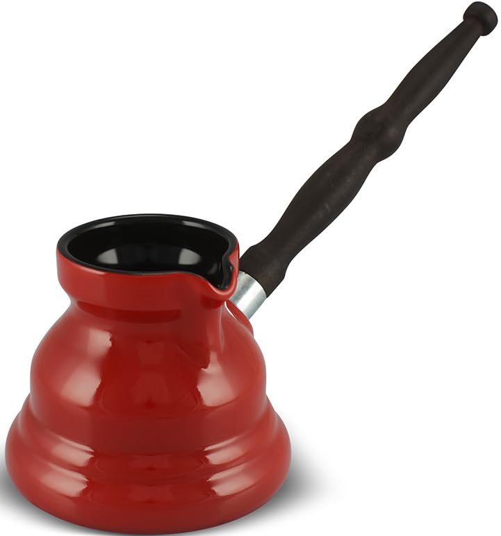 Caffettiera turca in ceramica 300 ml Cezve Ibrik Briki Turka "Vintage" con manico in legno rimovibile per fornelli elettrici a gas