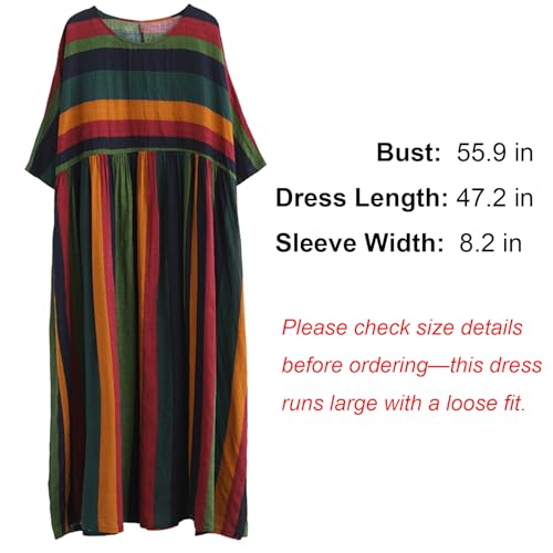 Image of Oversized Dress for Women Summer Midi Dresses Colorful Striped | Lightweight & Breathable Viscose Fabric for Summer. Loose Fit Casual Dresses for House & Vacation. Boho Style with Pockets