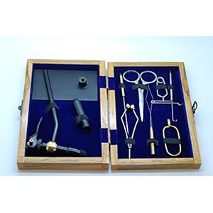 Olax Kit de Montage de Mouche, Étau, Ciseaux, Enfileur de Bobine, dans Boîte en Bois