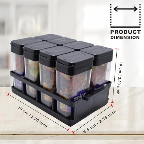 Image of AACHEN Small 8 Pcs Sets Airtight Masala Box For Kitchen Masala Container For Kitchen Spice Jars Multi Storage Container For Spice Storage Container With Tray Spice Jars (Black)