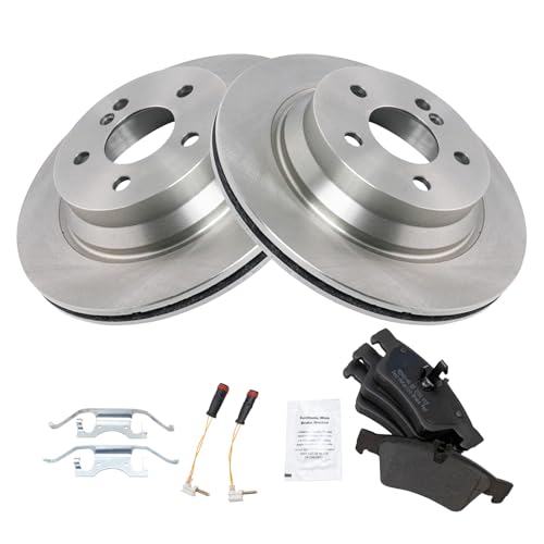 Image of TRQ Rear Brake Pad and Rotor Set Semi Metallic Vented Rotors Compatible with 2003-2005 E320 2003-2006 E500 2006 CLS500 2006-2016 E350 2007-2009 E550 2007-2011 CLS550 2013-2016 E400 2015-2016 CLS400
