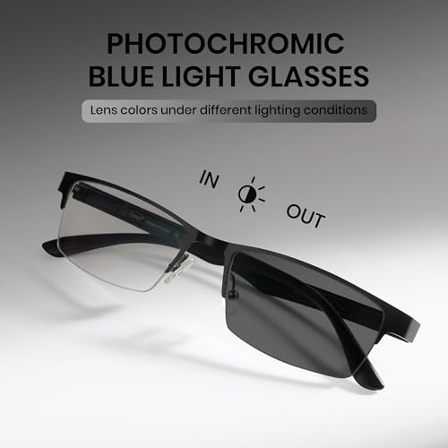 Image of Cyxus Blue Light Blocking Glasses Men Woman Photochromic Semi Rim Computer Gaming Office Study Eyeglasses UV Protection 8001