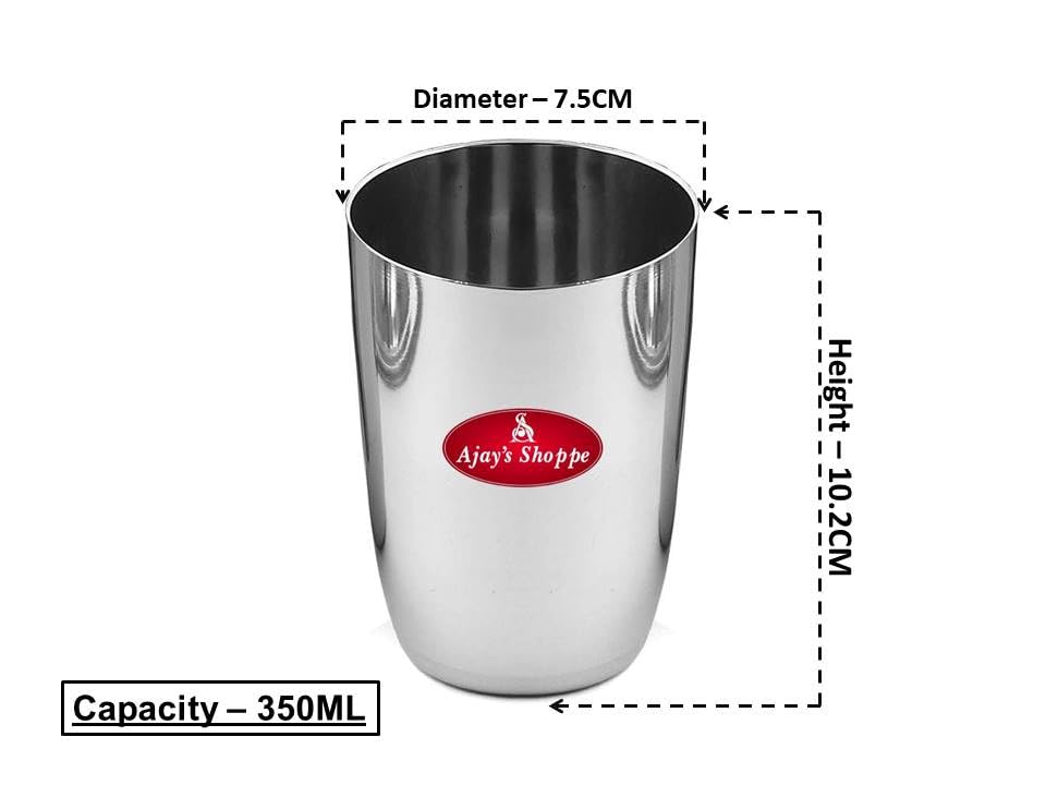 Image of Ajay's Shoppe Stainless Steel Water Glass Set | Heavy Gauge, Unbreakable & Rust-Free Steel Glasses for Drinking Water, Juice & Cold Beverages (Set of 6)