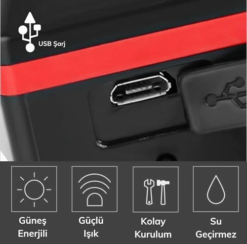 Busstier Güneş Enerjili USB ile Şarj Edilebilir LED Bisiklet Feneri Kornalı Suya Dayanıklı Far - Görsel 5