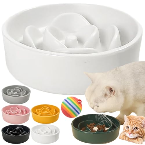 早食い防止 犬 食器 陶器 ペットボウル 小型犬 スローフードボウル 猫 小さめ 滑り止め 餌入れ 吐き戻し 飲み込み ダイエット お手入れ簡単 健康管理 清掃容易 食洗機対応 電子レンジ対応 (L,ホワイト)