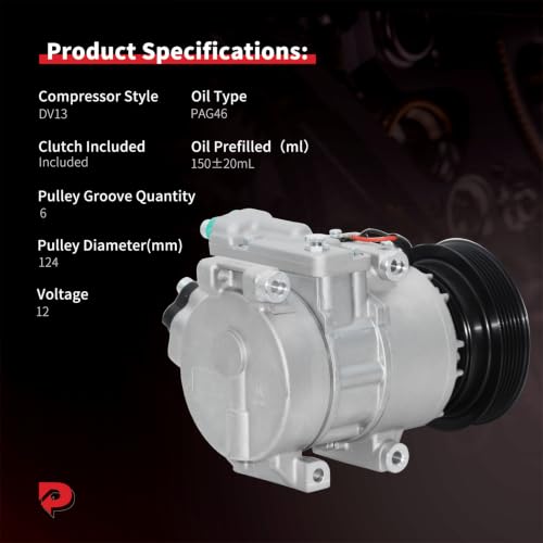Image of PHOBOOS A /C compressor with Clutch Compatible with Hyundai Accent 2012-2014, Veloster 2012-2017, 1.6L, DV13 Style, w /Round Plug, Ref. CO11360C
