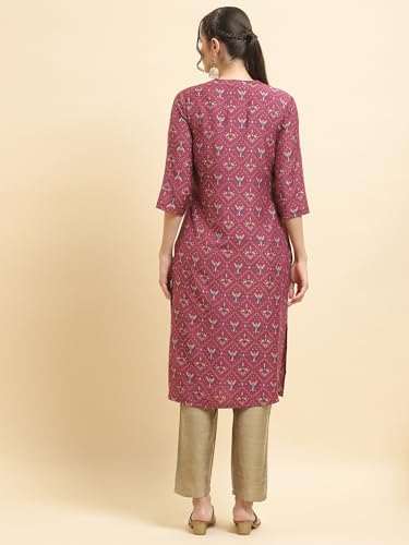 Image of Shree Women Liva (Rayon) White Floral Print Kurta