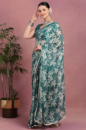 Image of MIRCHI FASHION Saree for Woman Georgette Floral and Leaf Printed | Elegant Farewell and Ceremonial Women's Sari with Blouse Piece