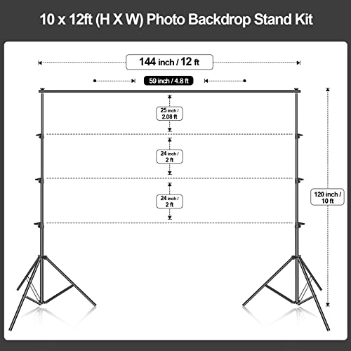 Emart 10 X 12Ft (H X W) Photo Backdrop Stand Kit, Adjustable Photography Video Studio Background Stand Support System For Photo Booth Muslin #TOP1