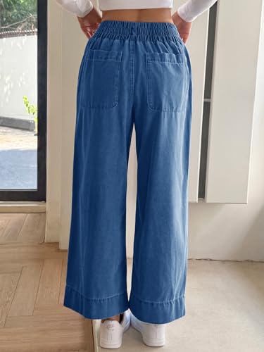 Image of Cicy Bell Womens Wide Legs Baggy Jeans Elastic High Waisted Casual Loose Boyfriend Denim Pants with Pockets