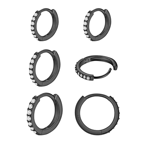 Retilio 3 Pares de Pendientes Mujer Plata 925 Aros de Plata de Ley Aretes Hipoalergénicos con Zirconia Cúbica AAA (9mm, 11mm, 13mm) Cover