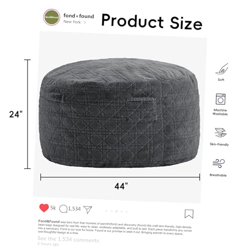 Image of 4FT Bean Bag Chair Bean Bags for Adults Large Bean Bag Beanbag Chair with Washable Cover Quilted Plush Fluffy Bean Bags Memory Foam Bean Bag Chairs Pocket Handle Bedrooms Living Room Office(Darkgrey)