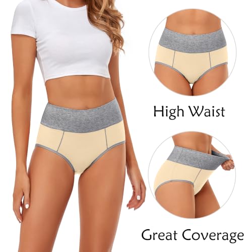 Image of CULAYII High Waisted Underwear for Women Cotton No Muffin Top Full Coverage Briefs Soft Stretch Ladies Panties 5 Pack