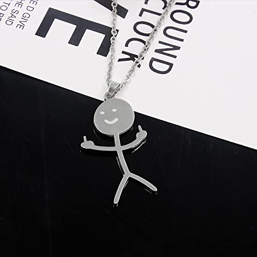 SONGCHANGJEWELRY Personalized Funny Doodle Stainless Steel Necklace - Stainless Steel Smiley Middle Finger Pendant - Handmade Friendship Jewelry - Unique Birthday Gift for Men Women3
