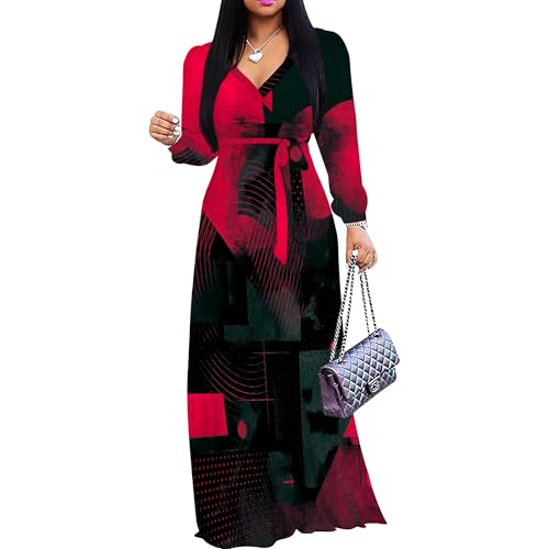 Image of Plus Size Maxi Dress for Women V Neck Flowy Dresses with Pockets for Wedding Guest Church