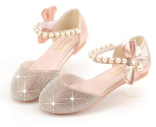 Gojerp Toddler Little Girl's Adorable Mary Jane Dress Shoes, Pearl Bow Ballet Flats For Girl Wedding Party School Shoes (Pink, Numeric_13) #TOP1