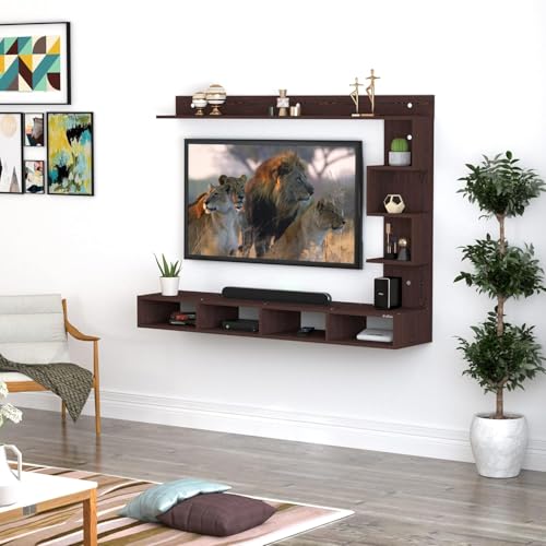 Image of Anikaa Kasey Engineered Wood Wall TV Unit LED Light Wall TV Stand Wall Mounted TV Unit for Living Room Home Office- (Wenge) (Ideal for 55 Inch)(D.I.Y)
