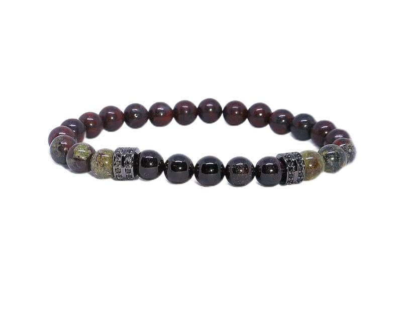 Bracelet élastique héliotrope et grenat 8mm anti-stress et chance