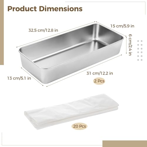 2 Pcs Loaf Tins, 32.5x15x6 cm Stainless Steel Loaf Pans with 20 Baking Papers, Deep Cake and Bread Baking Pans, Rectangle Trays for Banana Bread, Meatloaf, Toast, Lasagna - Image 5