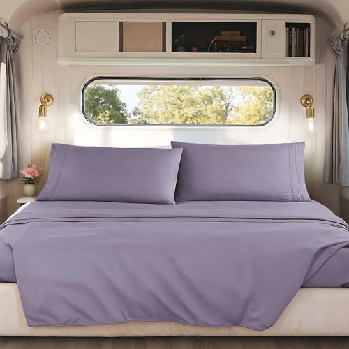 Image of Nestl Grayish Purple Short Queen Sheets for RV, Hotel Luxury RV Queen Sheets Set, 4 Piece Fitted Bed Sheet Set and Pillowcases, Super Soft, Wrinkle-Free, and Breathable Camper Bedding