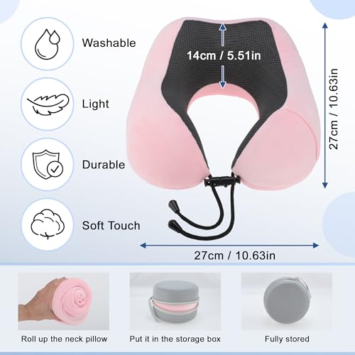 Almohada para viaje de espuma viscoelástica ajustable rosa miniatura 5