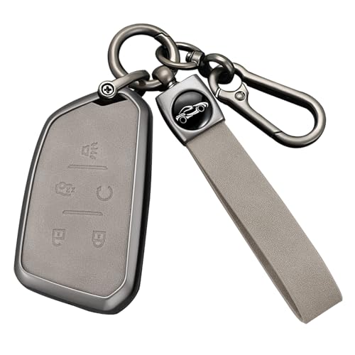 HIBEYO Funda para llave de coche compatible con Cadillac Escalade CT4 CT4-V CT5 XTS CT6 C8 funda protectora caja de llaves se adapta a GMC Yukon llavero, caja de llaves remota, funda para llave-gris