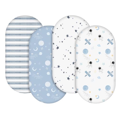 Image of Gllquen Baby Bassinet Sheets 4 Pack, Breathable Cozy Fitted Mattress Sheet, Elastic Travel Crib Fashionable Pattern, Standard Cradle Safe Sheets for Baby Boys Girls 32"x16"(Astronaut)