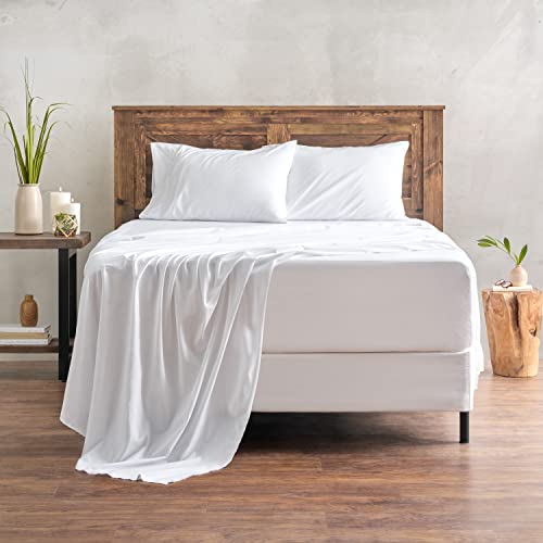 Chanasya Ultra Soft Embossed White Queen Bed Sheets Set 4-Piece - Percale Microfiber Hypoallergenic - Fitted Sheet Flat Sheet & Pillow Cases - Deep Pocket Breathable Wrinkle Resistant (Queen) White #TOP1