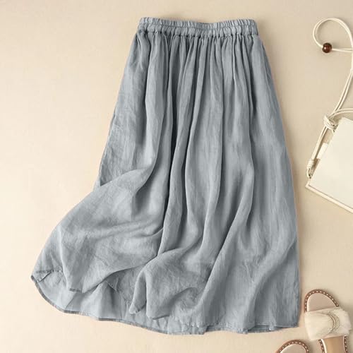 Women's Summer A Line Skirt with Elastic Waist Linen Blend Embroidered Lace Edge Casual Midi Skirt Summer Skirts2