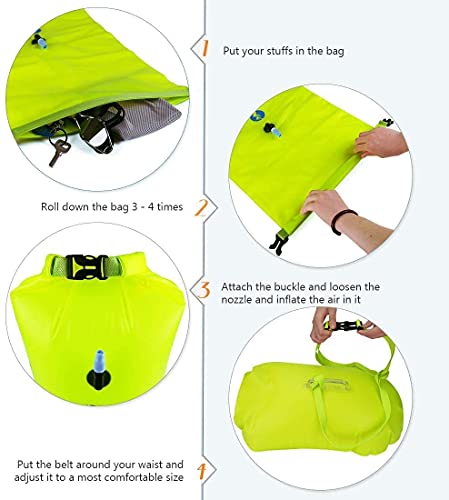 Bouée de natation en eau libre jaune avec sac étanche intégré - 3