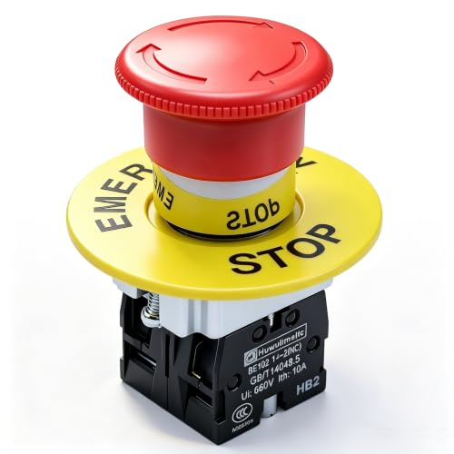 mxuteuk 2NC 22mm Emergency Stop Push Button Switch Red Mushroom Equipment e Stop Shut Off Switch AC 660V 10A HB2-BS544