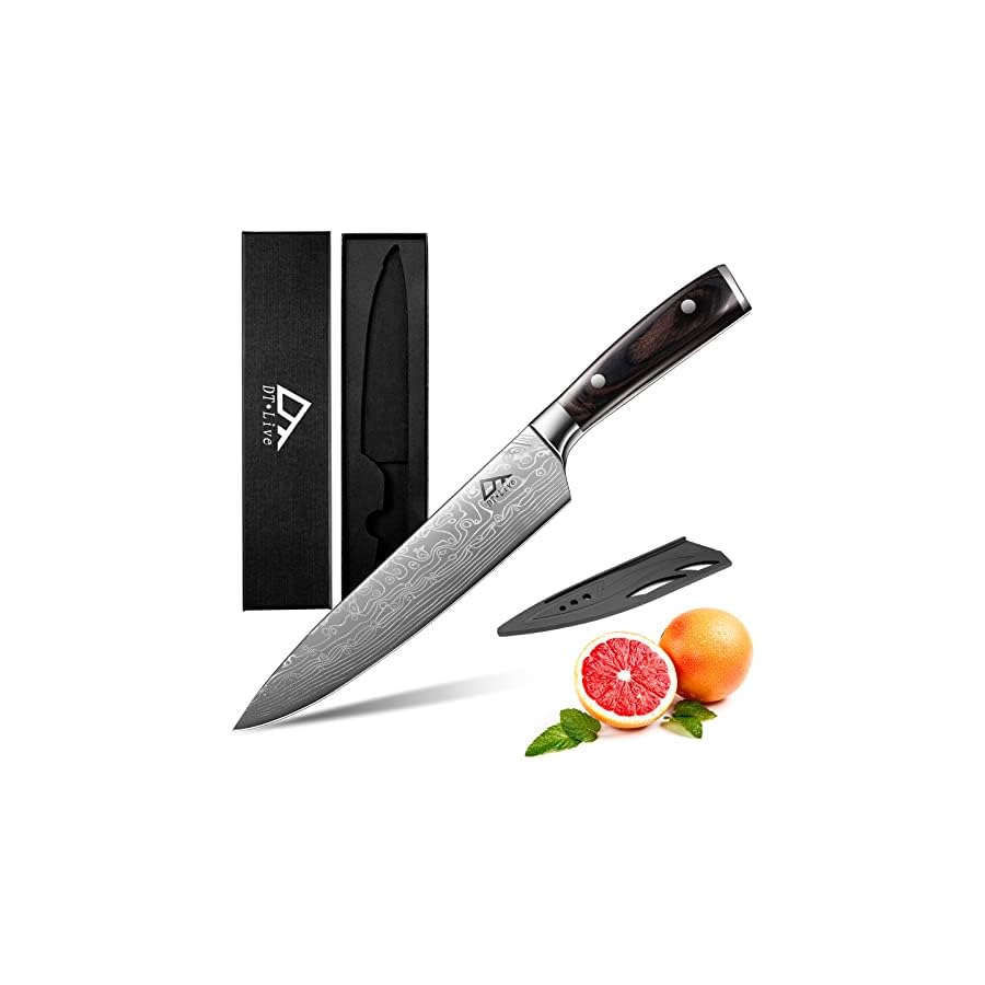 DTLive-Chef-Knife-8-Inch-High-Carbon-German-Stainless-Steel-Sharp-Kitchen-Knife-for-Chopping-and-Slicing-with-Gift-Box-and-Knife-Cover-Full-Tang-Ergonomic-Wooden-Handle DT·Live Chef Knife, 8 Inch High Carbon German Stainless Steel Sharp Kitchen Knife for Chopping and Slicing, with Gift Box and Knife Cover, Full Tang, Ergonomic Wooden Handle