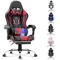 COLAMY Gaming Chair, Computer Chair with Footrest and Lumbar Support, Height Adjustable Gaming Chair with 360°-Swivel Seat and Headrest, Red