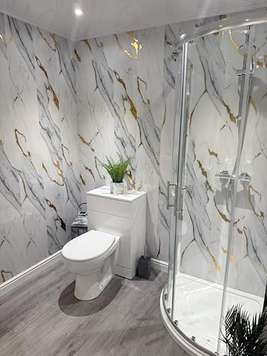 DBS Gold White Marble 8mm Bathroom Panels Shower Wall PVC Cladding (4 Panels)