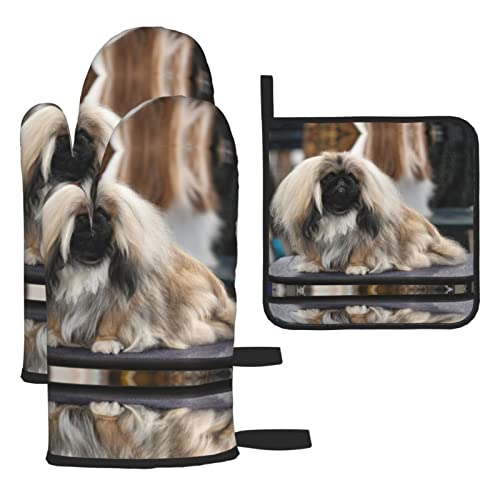 Pékinois Ensemble de 3 gants de cuisine et maniques pour chien Cover