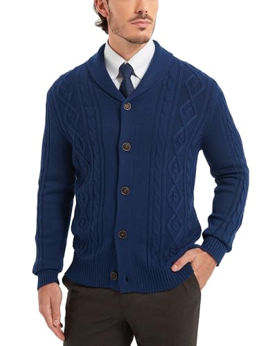 Kallspin Mens Wool Blend Cardigan Sweater Cable Knit Shawl Collar