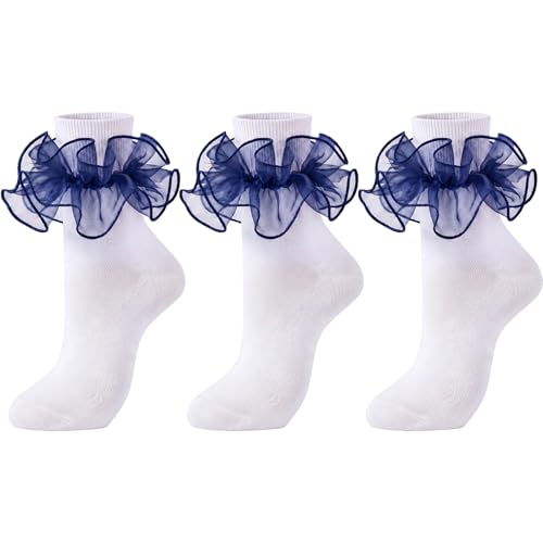 Image of Dicry Socks for Women, Big Ruffle Socks with Turn Cuff and Double Lace