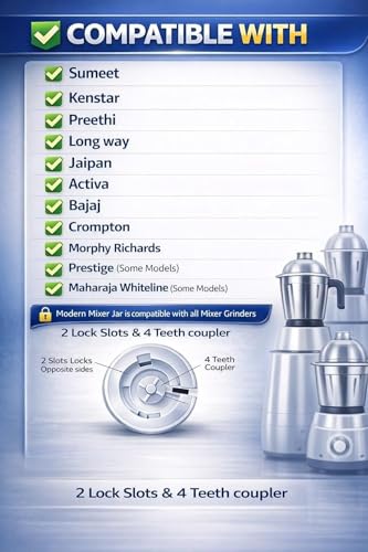 Image of Universal 3pcs Mixer Grinder Steel Jar Set (400ml + 800ml + 1200ml) for 2 Lock, 4 Teeth Coupler Compatible with Wide Range like Crompton, Bajaj, Prestige, Orient, etc for 500 Watt & More
