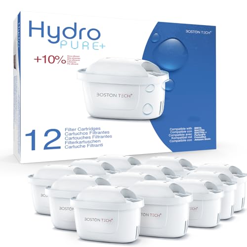 Filtros de agua Hydro Pure+ filtrantes compatibles con jarras Brita Maxtra/Maxtra+/PerfectFit/Amazon Basics que reducen la cal y el cloro NO REQUIERE ADAPTADOR (Paquete de 6) (C) Filtros de 12)