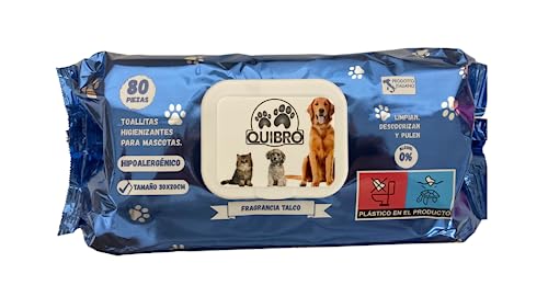Quibropets Toallitas Húmedas con Talco para la Higiene de Patas de Perros y Gatos - Limpieza Profunda y Efectiva en un Solo Paso - Limpiador de Patas para Mascotas - 80 Unidades.