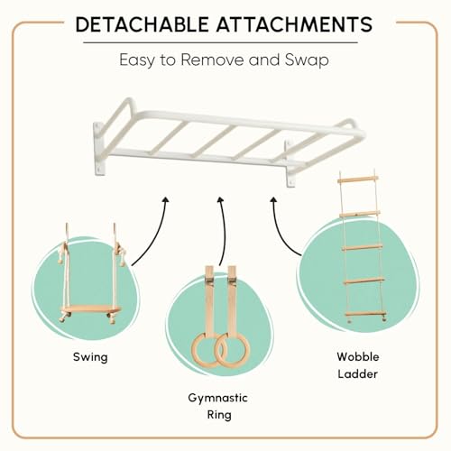 Image of Curious Cub All-in-One Monkey Bars for Kids Indoor Wall Mounted | Kids Pull Up Bar for Home Gym with Swing, Gymnastic Rings & Climbing Ladder | Indoor Jungle Gym Equipment (4+ Years)