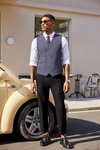 COOFANDY Men's Double Breasted Suit Vest Lightweight Waistcoat Slim Fit Dress Vest4