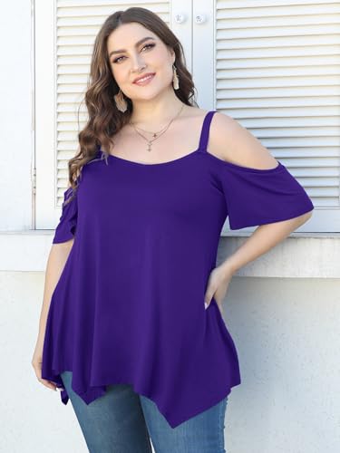 Image of LARACE Cold Shoulder Tops for Womens Summer Clothes Spaghetti Strape Tunic Oversized Shirts Asymmetrical Plus Size Blouse