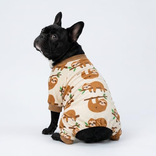 Image of Fitwarm Sloth Dog Fleece Pajamas, Soft Winter Clothes for Small Dogs Boy Girl, Funny Pet Outfit, Brown, Cream, Large